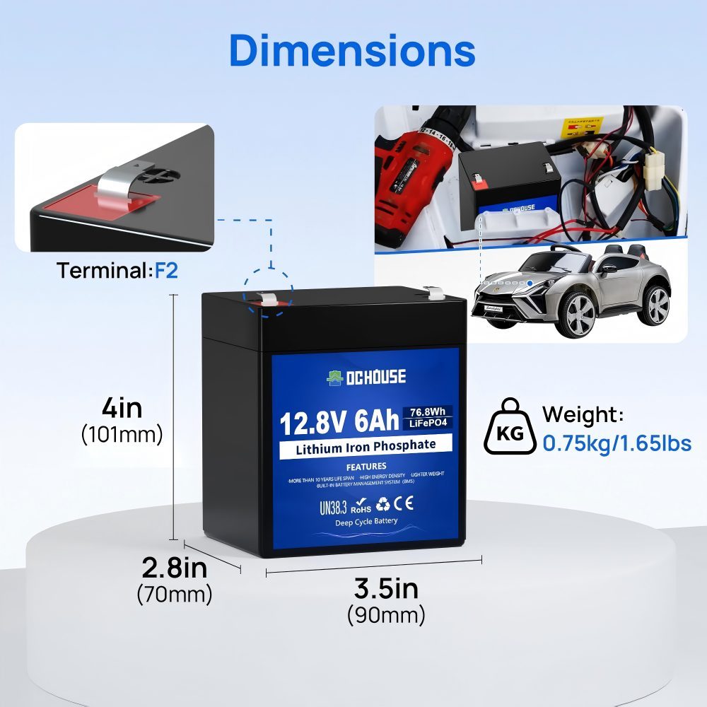 12V 6Ah Small LiFePO4 Battery, Deep Cycle Batteries,Rechargeable Lithium Battery with 3000+ Deep Cycle and BMS Protection for Motorhomes, Golf Carts, Lawn Mowers, Solar Panels, Camping