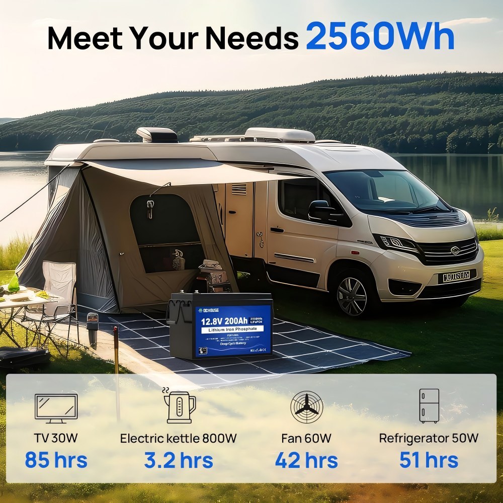 12V 200Ah LiFePO4 Battery, Improved 200A BMS, Low Temperature Protection, 8000+  Deep Cycle Batteries, Perfect for Motorhomes, Solar Systems, Caravans, Off-Grid Applications