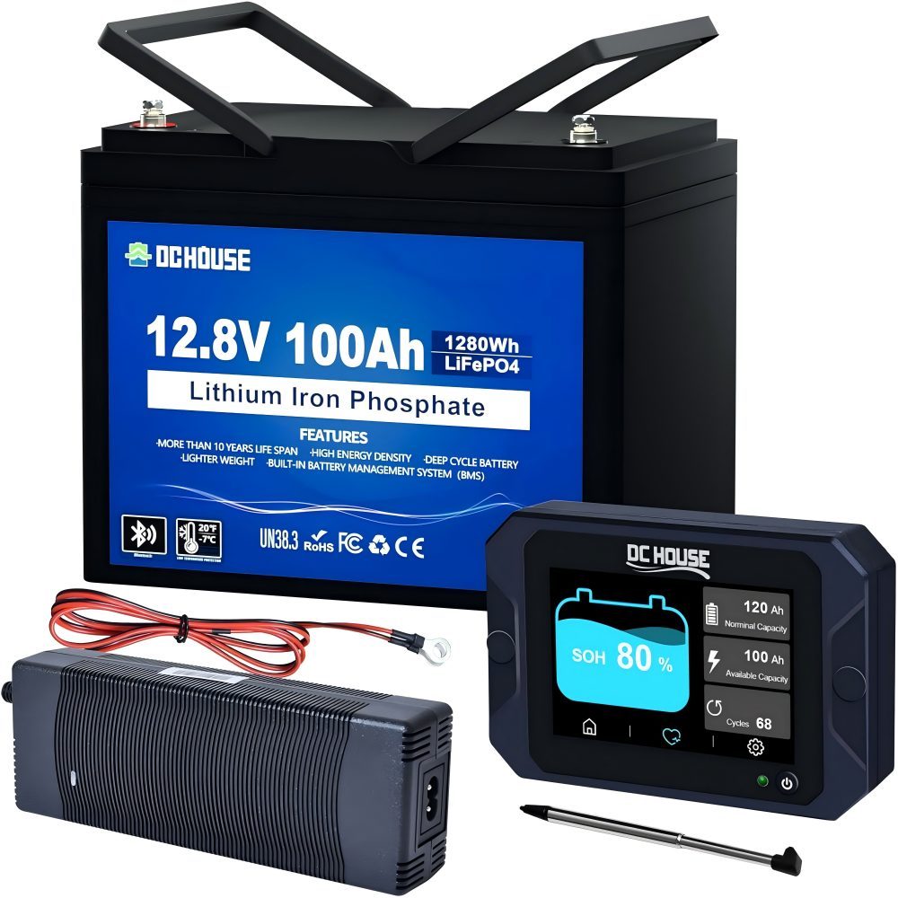 12V 100Ah LiFePO4 Battery,  8000+Deep Cycle Batteries with 10A Battery Chargers Battery Monitor 300A Battery Monitor 12V/24V/36V/48V Motorhomes, Solar Systems