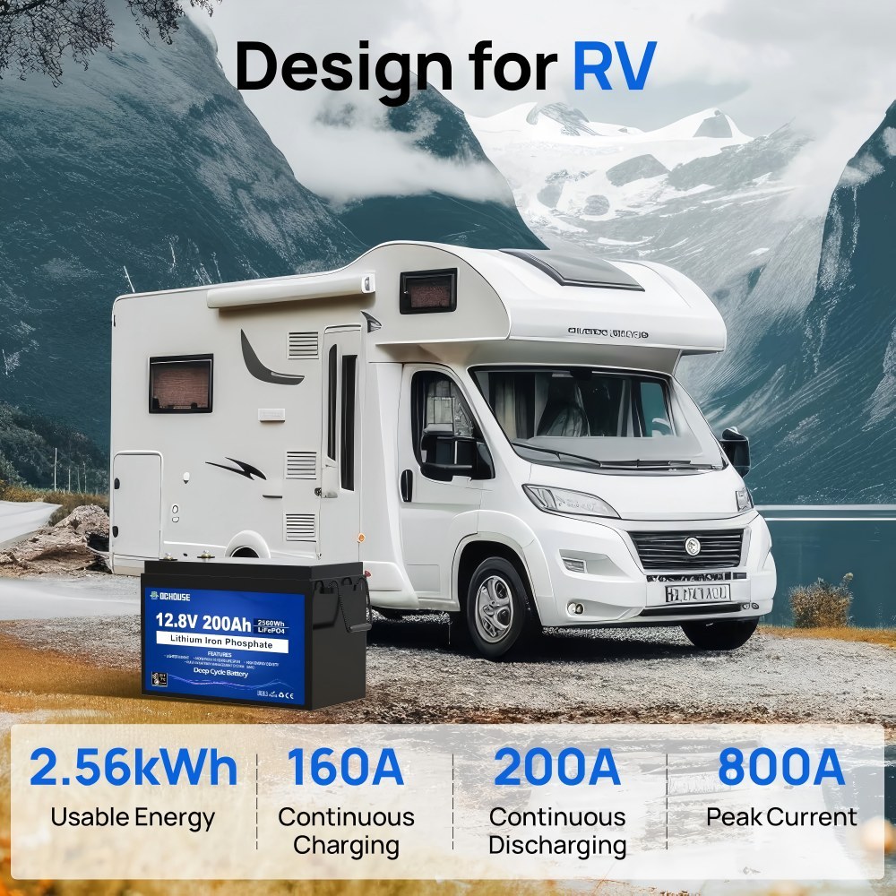 12V 200Ah LiFePO4 Battery, Improved 200A BMS, Low Temperature Protection, 8000+  Deep Cycle Batteries, Perfect for Motorhomes, Solar Systems, Caravans, Off-Grid Applications