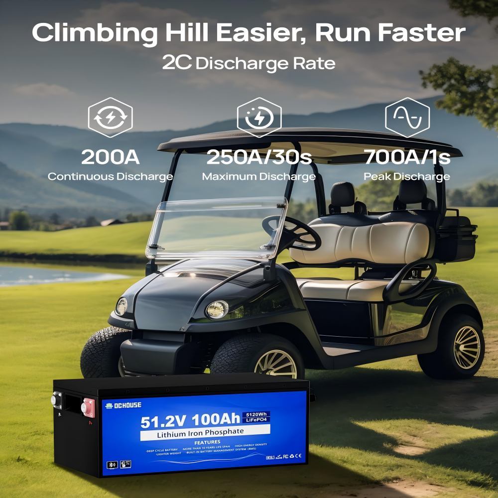 48V 100 Ah LiFePO4 Golf Cart Battery with Bluetooth Battery Monitor, Low Temperature Shut-Off Function, Robust Metal Housing, 5.12 KWH Battery for Golf Carts, Solarlarge, RV