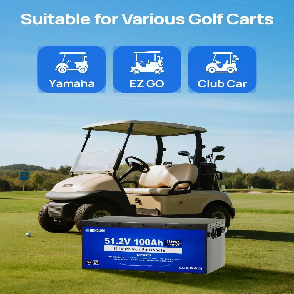 48 V 100 Ah LiFePO4 Golf Cart Battery with Bluetooth Battery Monitor and 18 A Charger Low Temperature Shut-Off Function, 8000+Deep Cycle Batteries,Robust Metal Housing, Suitable for Golf Carts, Solarlarge, RV
