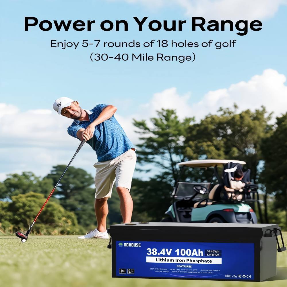 36V 100Ah Lithium Golf Cart Battery, Lifepo4 Battery with 36V 25A Charger, Bluetooth Mobile App & LCD Monitor, Deep Cycle Batteries,Built-in Smart 150A BMS, Peak Current 500A
