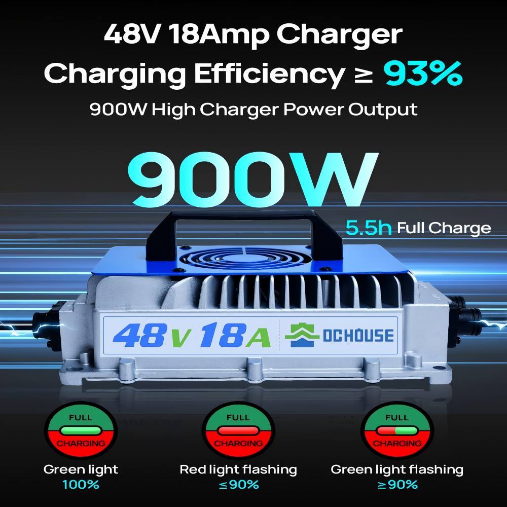 48 V 100 Ah LiFePO4 Golf Cart Battery with Bluetooth Battery Monitor and 18 A Charger Low Temperature Shut-Off Function, 8000+Deep Cycle Batteries,Robust Metal Housing, Suitable for Golf Carts, Solarlarge, RV