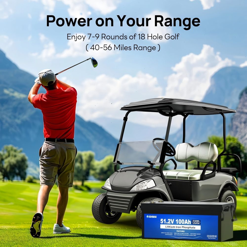 48V 100Ah Lifepo4 Golf Cart Lithium Battery, with 48V 18A Lithium Battery Charger, Integrated Smart 200A BMS, LCD Monitor & Mobile App, 8000+Deep Cycle Batteries,Peak Current 600A