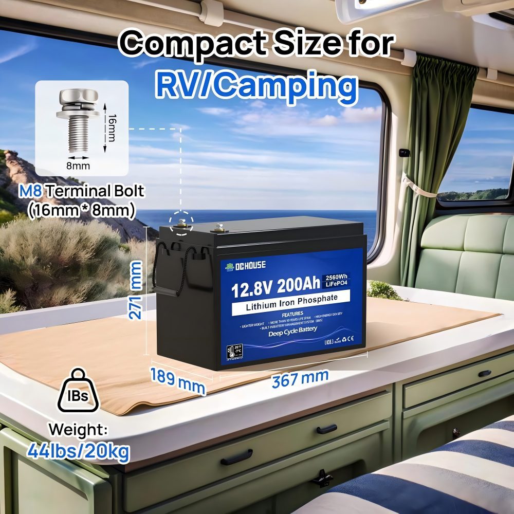 12V 200 Ah LiFePO4 Battery with 20 A Charger, Lithium Battery 12 V with 8000+ Times Deep Cycles and BMS, Deep Cycle Batteries for Motorhomes, Solar Systems, Caravans, Off-Grid Applications
