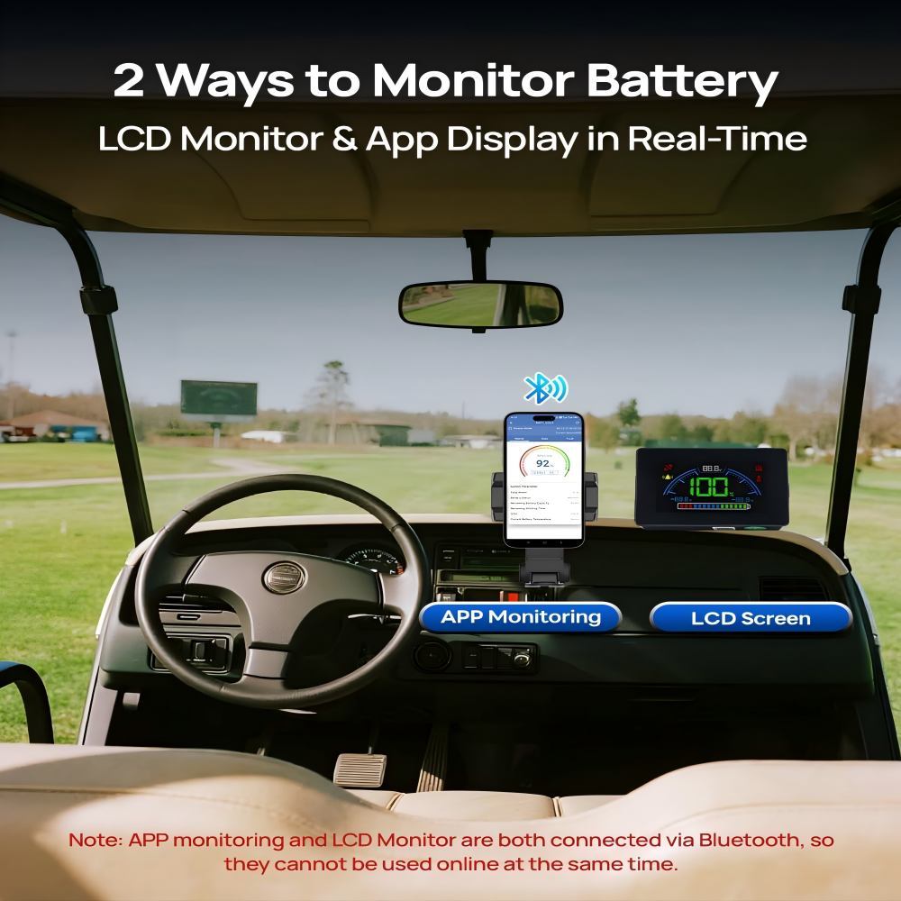 48 V 100 Ah LiFePO4 Golf Cart Battery with Bluetooth Battery Monitor and 18 A Charger Low Temperature Shut-Off Function, 8000+Deep Cycle Batteries,Robust Metal Housing, Suitable for Golf Carts, Solarlarge, RV