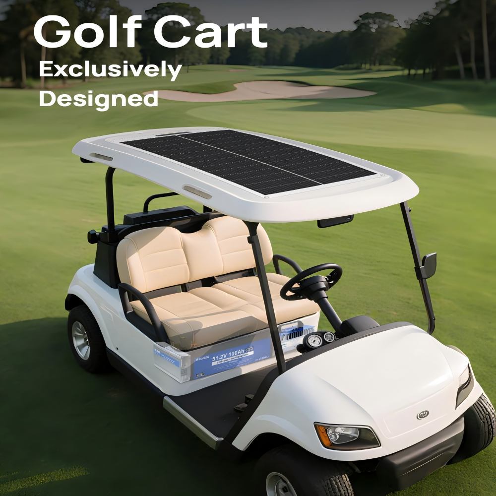 48V 100Ah Golf Cart Solar System, Automotive Replacement Batteries,130W Flexible Solar Panel + LiFePO4 Battery 5120Wh + 300W MPPT Controller, 520Wh/Day, 200A BMS，99% Charging Efficiency