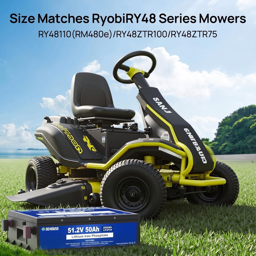 48V 50Ah Mini LiFePO4 Golf Cart Battery Kit with 18A Battery Charger, 8000+Deep Cycle Batteries,Bluetooth Mobile APP &Touch LCD Monitor, Low Temp Cut-Off, 2C-100A BMS, Peak Current 200A for Ryobi Mowers, Golf Carts