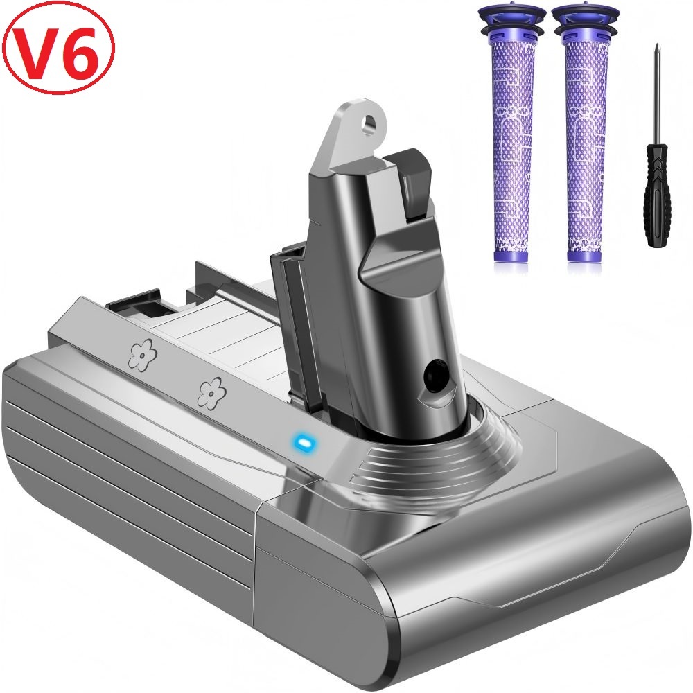 Replacement Battery for Dyson V6 Battery Compatible with Dyson V6 Animal/Absolute/Fluffy/Motorhead/Trigger SV03 SV04 SV05 SV06 SV07 SV09 DC58 DC59 DC61 DC62 DC72 DC74 with 2 Filters