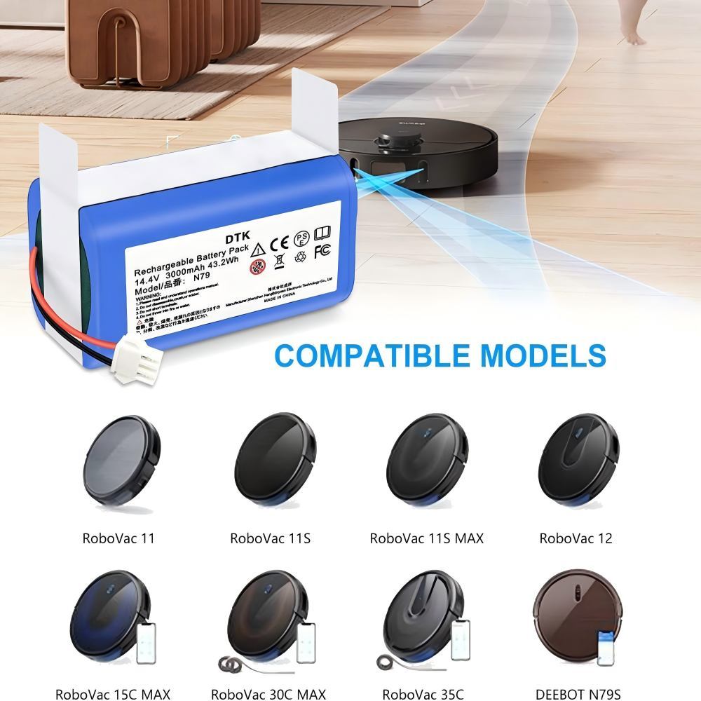 14.4V 3000mAh Replacement Battery for Eufy RoboVac 11 11S 11S MAX 12 15C 15T 30 35C and Ecovacs Deebot N79 N79S DN622, Tesvor X500, IKHOS S14 S15 Cordlss Vacuum Cleaner Battery