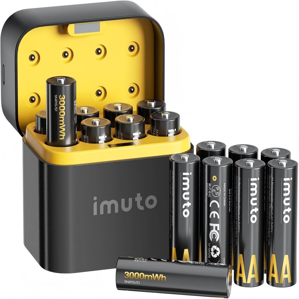 Household Batteries Rechargeable AA  Lithium Batteries 1.5V battery AA ricaricabili 3000 mWh, pile Ricaricabili AA Litio 1600 Cicli Con display a LED Nero ricarica rapida, 16 pieces