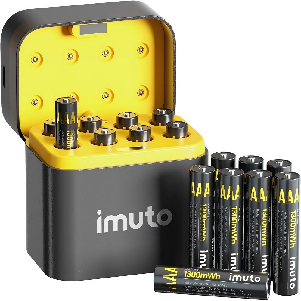 Rechargeable Household Batteries Rechargeable AAA Batteries Pack of 16 Lithium Batteries with Charger, 1300 mWh 1.5V Constant Cleavage, Durable and Quick Charging