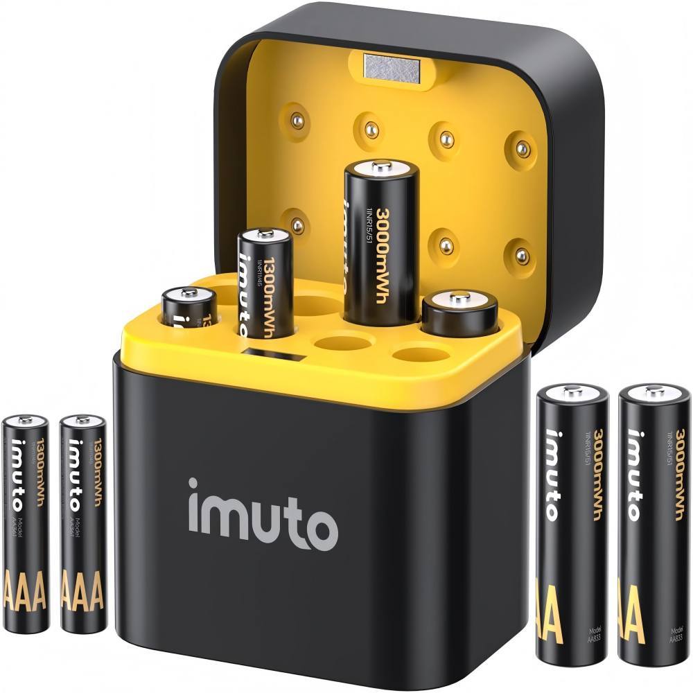 Rechargeable 4 pcs AAA and 4 pcs AA Batteries Lithium with Charger,8 Pack 1.5 V Triple A Double A Batteries Rechargeable, Long Lasting Lithium Battery with Integrated Charging Storage Box(4AAA+4AA)