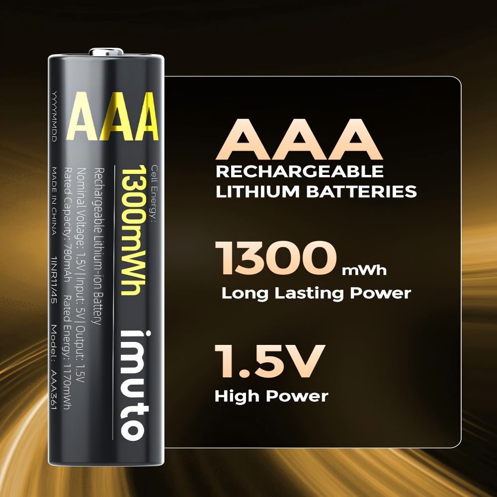 Rechargeable Household Batteries Rechargeable AAA Batteries Pack of 16 Lithium Batteries with Charger, 1300 mWh 1.5V Constant Cleavage, Durable and Quick Charging
