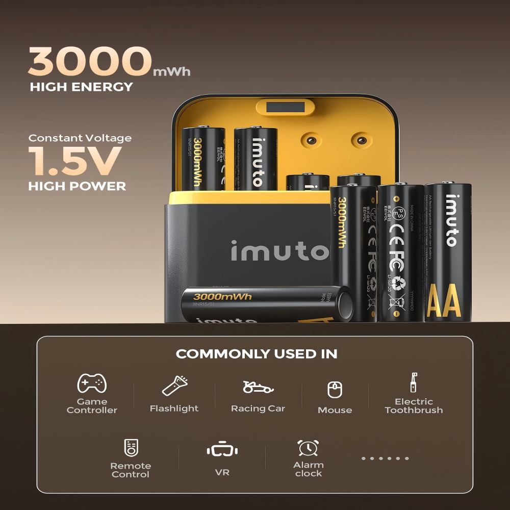 Household Batteries Rechargeable AA  Lithium Batteries 1.5V battery AA ricaricabili 3000 mWh, pile Ricaricabili AA Litio 1600 Cicli Con display a LED Nero ricarica rapida, 16 pieces