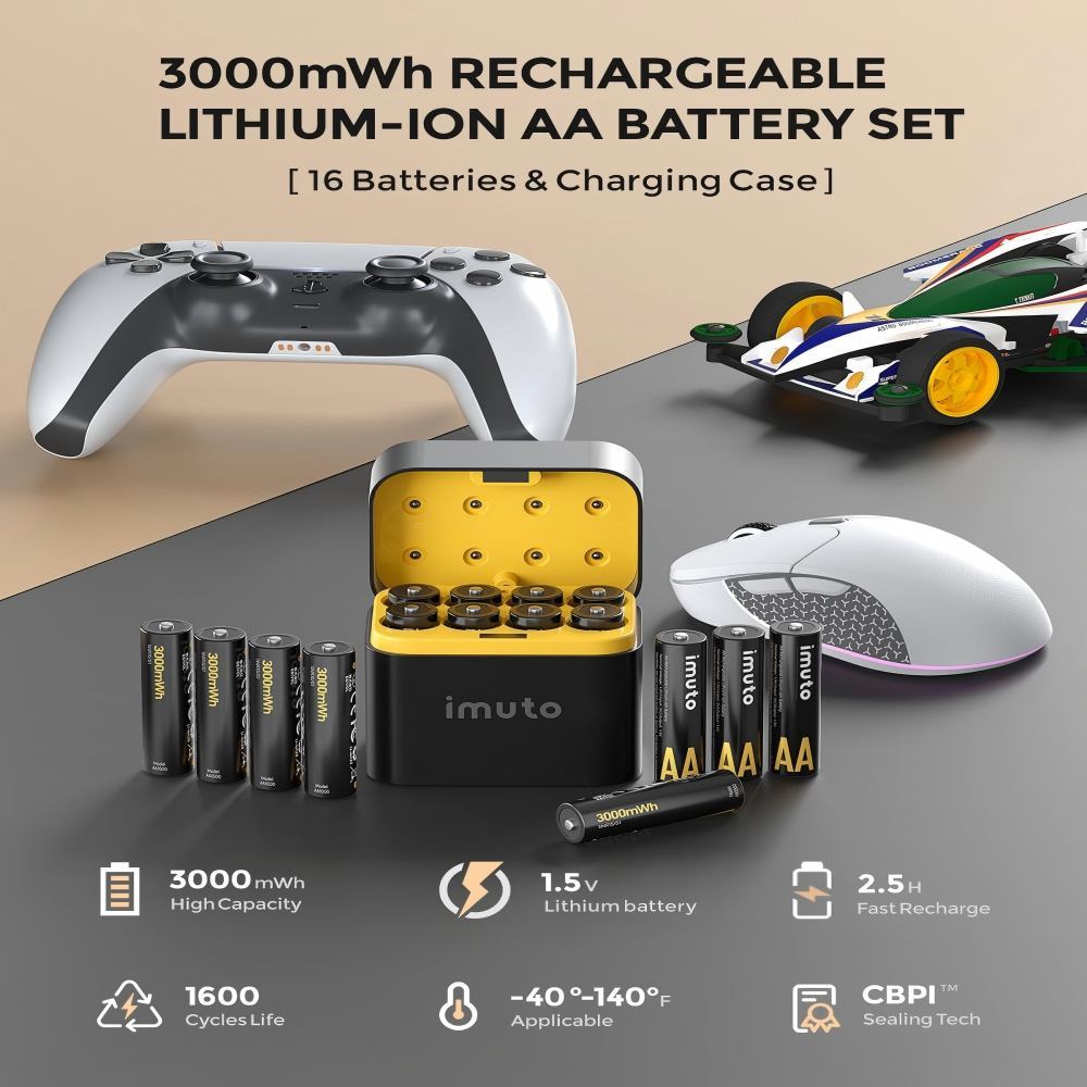 Household Batteries Rechargeable AA  Lithium Batteries 1.5V battery AA ricaricabili 3000 mWh, pile Ricaricabili AA Litio 1600 Cicli Con display a LED Nero ricarica rapida, 16 pieces