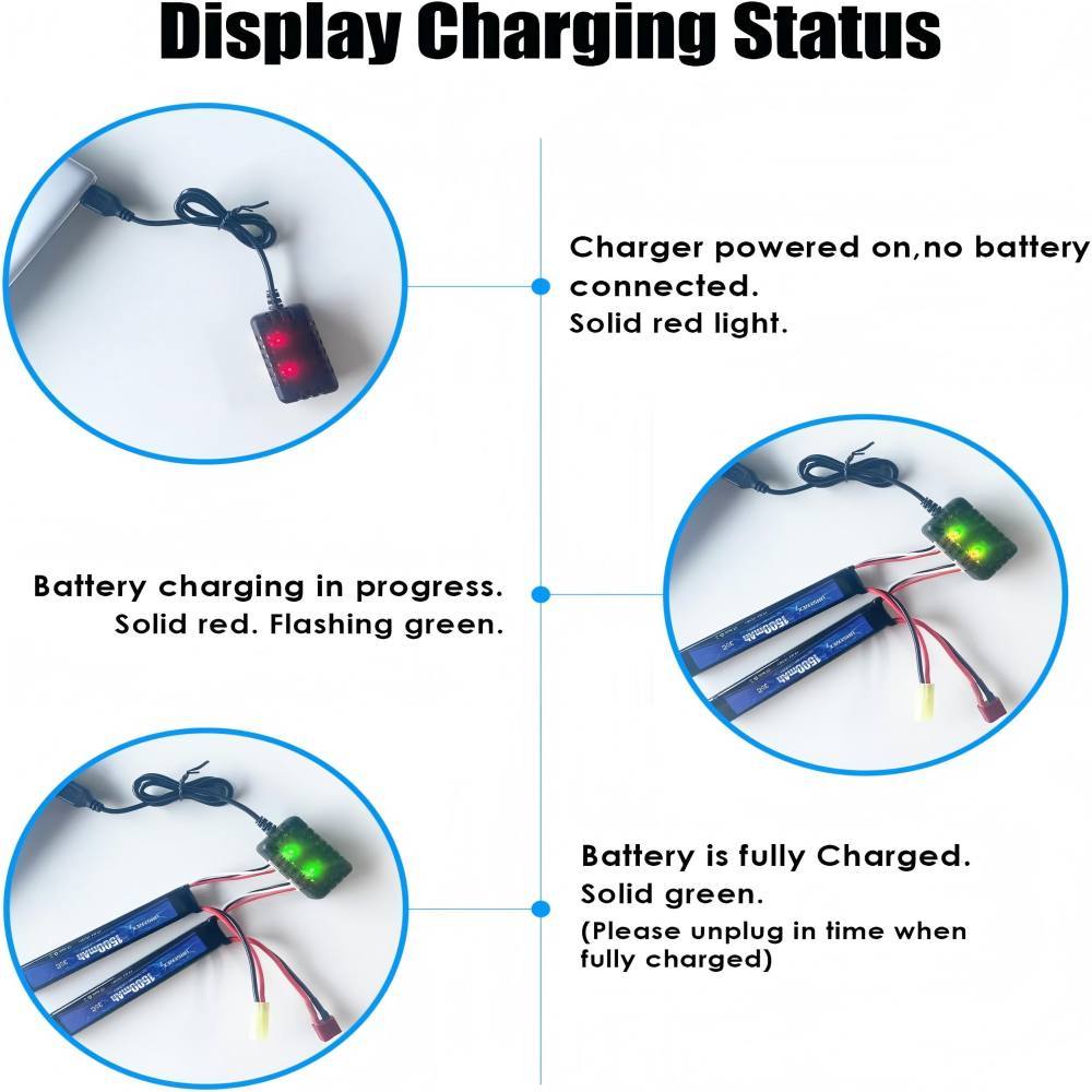 Airsoft Battery 7.4 V 1500 mAh 35C High Discharge Rate Lipo Battery Pack with Mini Plug Rechargeable 2S Lipo Battery for Airsoft Model Guns