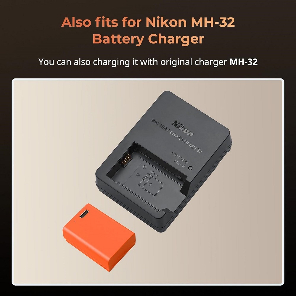 Battery for EN-EL25 1250mAh USB-C Battery Replacement Battery for Nikon Z30 / Z50 / Z50 II/Z fc, 1.75 Hours Fully Charged Rechargeable Camera Battery for Nikon Z50, Z fc, Orange - 4967