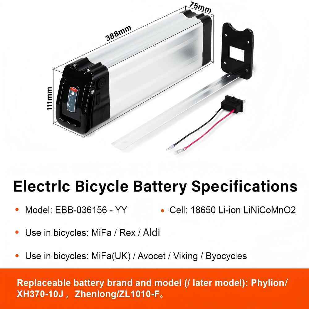 E-Bike Battery 36V 10.4Ah  14.5Ah  15.6Ah  18.2Ah, Bike Batteries for Electric Bicycle Battery Compatible with Phylion XH370-10J Zhenlong Aldi MiFa Trio