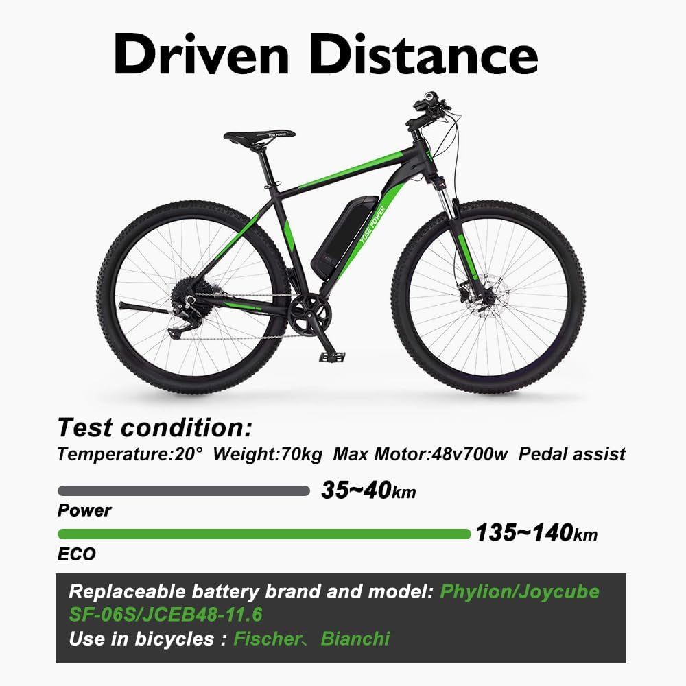 Fischer E-Bike 48V 11.6Ah 14Ah Li-ion Battery with Charger Phylion Battery SF-06S JCEB480-11.6 for 250W-800W E-Bikes Pedelecs