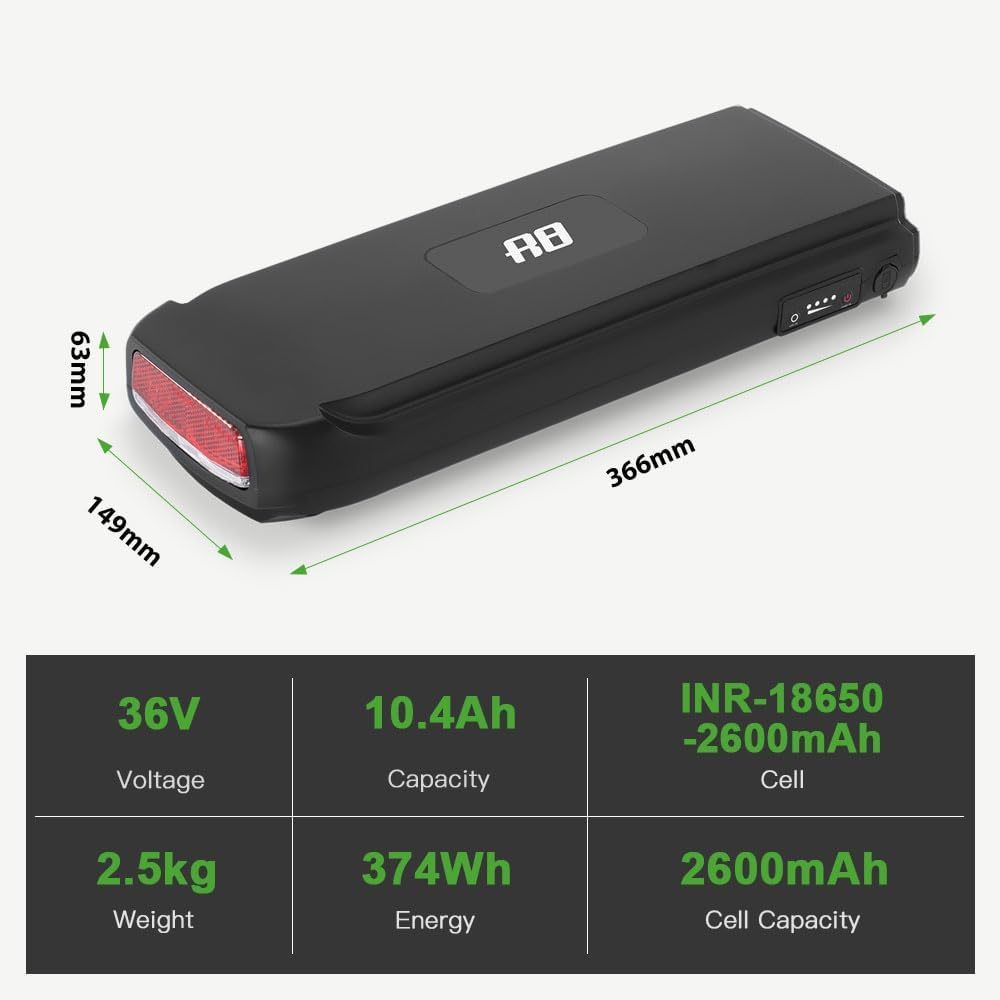 E-Bike Battrie 36V 10.4Ah Li-ion Battery with Charger for 250W-500W Electric Bicycle Pedelec Phylion Joycube SF-03 Fischer (36V 10.4Ah Battery with Charger)