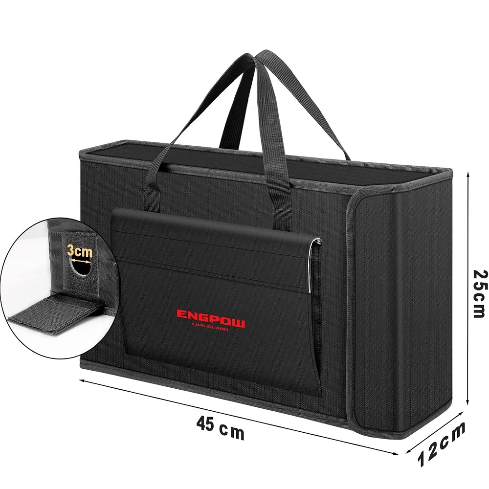Battery Bag Ebike Battery Bag Fireproof up to 2000°F Explosion-Proof Lipo Bag Compatible with 2 E-Bike Batteries Thick Shockproof Safe Battery Box Charging Transport Storage 45 x 12 x 25 cm