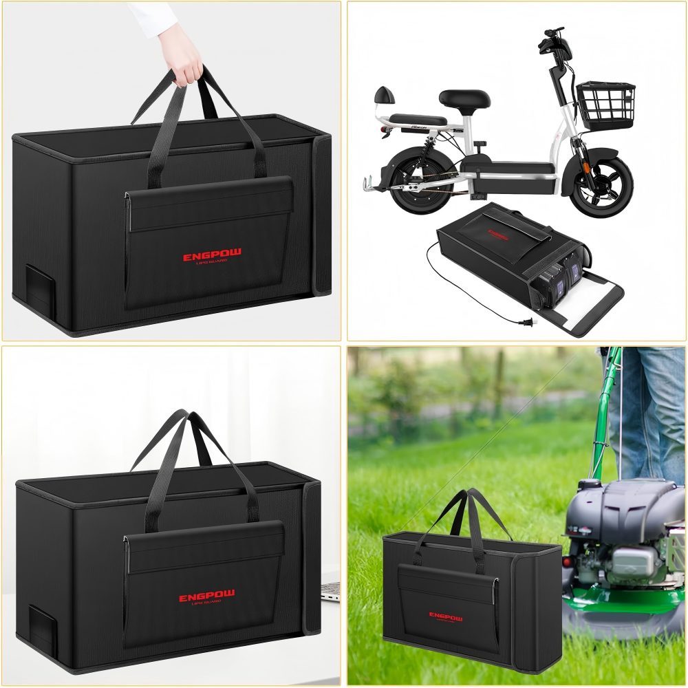 Battery Bag Ebike Battery Bag Fireproof up to 2000°F Explosion-Proof Lipo Bag Compatible with 2 E-Bike Batteries Thick Shockproof Safe Battery Box Charging Transport Storage 45 x 12 x 25 cm