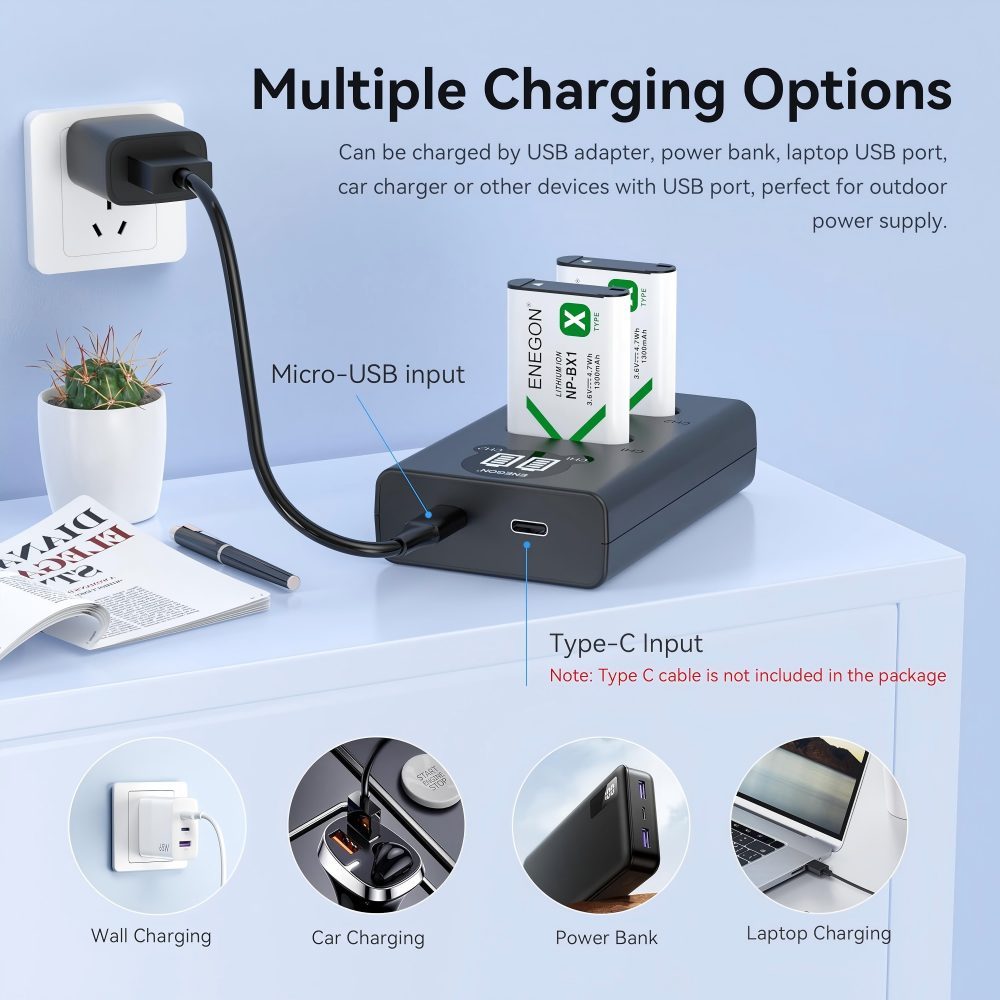 NP-BX1 Battery (1300 mAh 2-Pack) and LCD Charger Suitable for Sony NP-BX1 and Sony ZV-1, Cyber-Shot DSC-RX100, DSC-RX100 II/III/M4/M5/M6/M7/Inch///VA, DSC-RX100M II, HDR-CX405