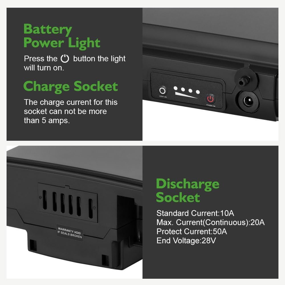 E-Bike Battrie 36V 10.4Ah Li-ion Battery with Charger for 250W-500W Electric Bicycle Pedelec Phylion Joycube SF-03 Fischer (36V 10.4Ah Battery with Charger)