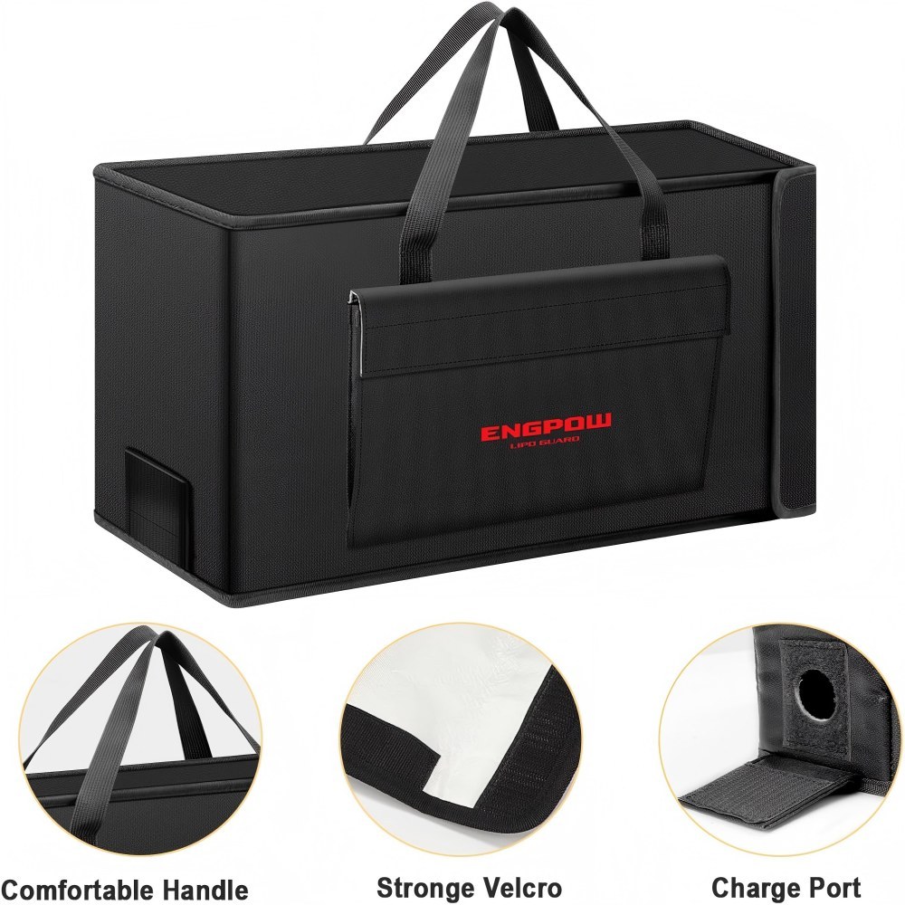 Battery Bag Ebike Battery Bag Fireproof up to 2000°F Explosion-Proof Lipo Bag Compatible with 2 E-Bike Batteries Thick Shockproof Safe Battery Box Charging Transport Storage 45 x 12 x 25 cm