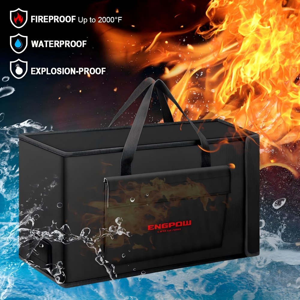 Battery Bag Ebike Battery Bag Fireproof up to 2000°F Explosion-Proof Lipo Bag Compatible with 2 E-Bike Batteries Thick Shockproof Safe Battery Box Charging Transport Storage 45 x 12 x 25 cm