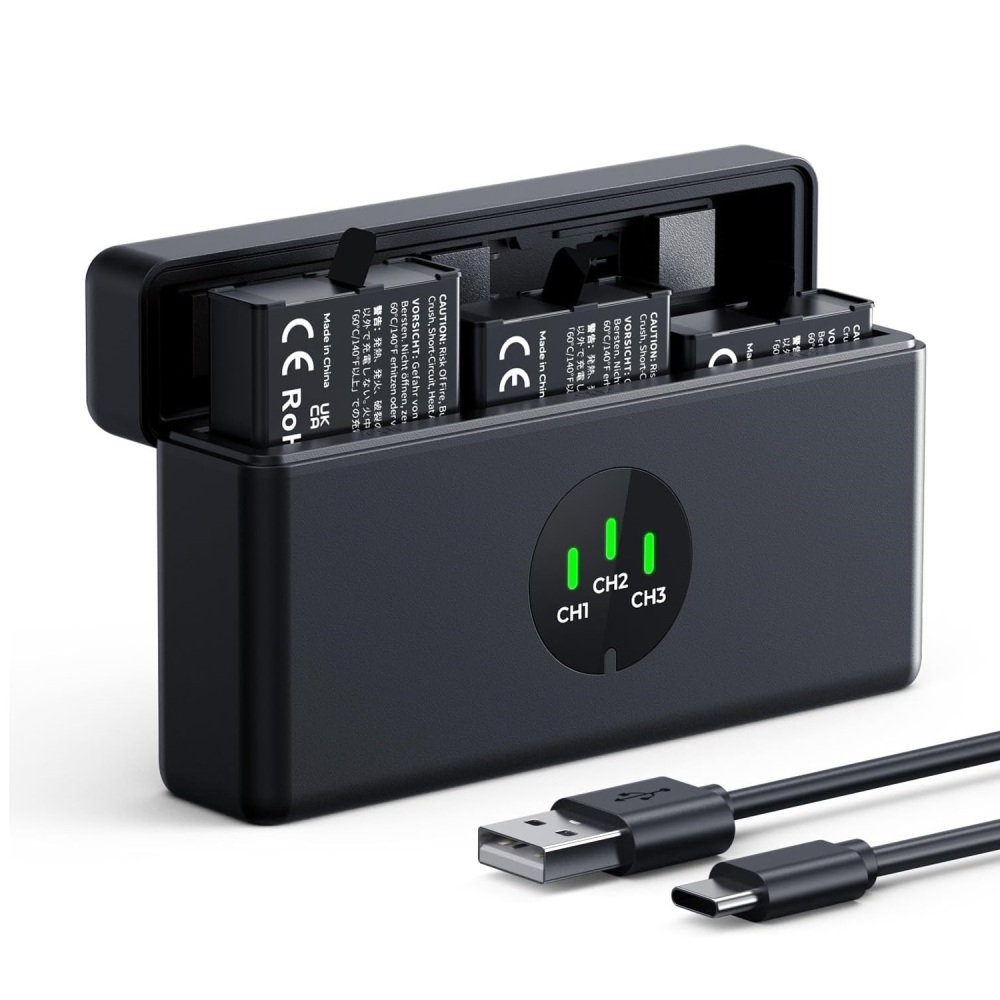 DJI Osmo Action 5 Pro Battery Pack (3-Pack) with Charger, 2100mAh Battery, OSMO Action 5 Pro Battery Charger Compatible with DJI Osmo 360 Action 6  Action 5 Pro  Action 4  Action 3 Camera