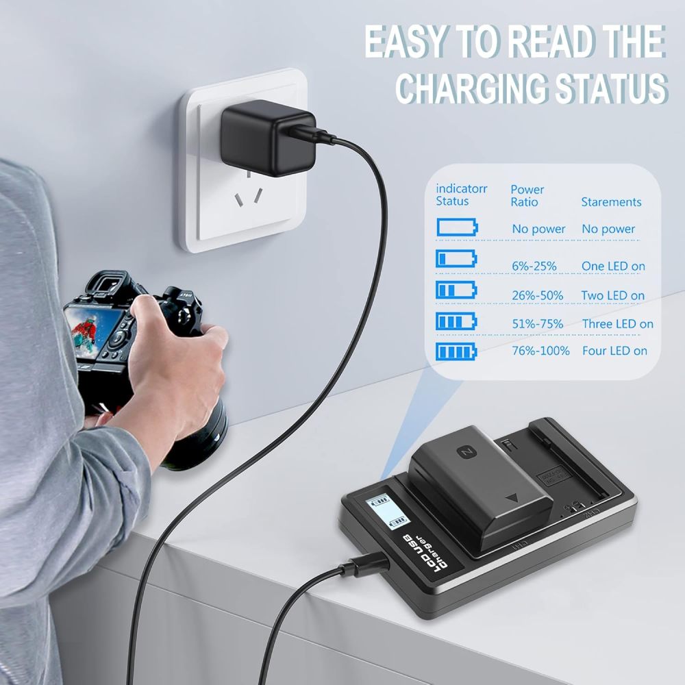 Sony NP-FZ100 Batteries 2 Packs and Smart LED Dual USB Charger for Sony Alpha A7III A7IV A7RIII A7R3 A7R IV A7C A7S, 7III 7IV 7RIII 7R3 7R IV 7C 7S α7C, 6700 6600 A6700 A6600 A9 A9R A9R A9 S 9 9S 9R Camera