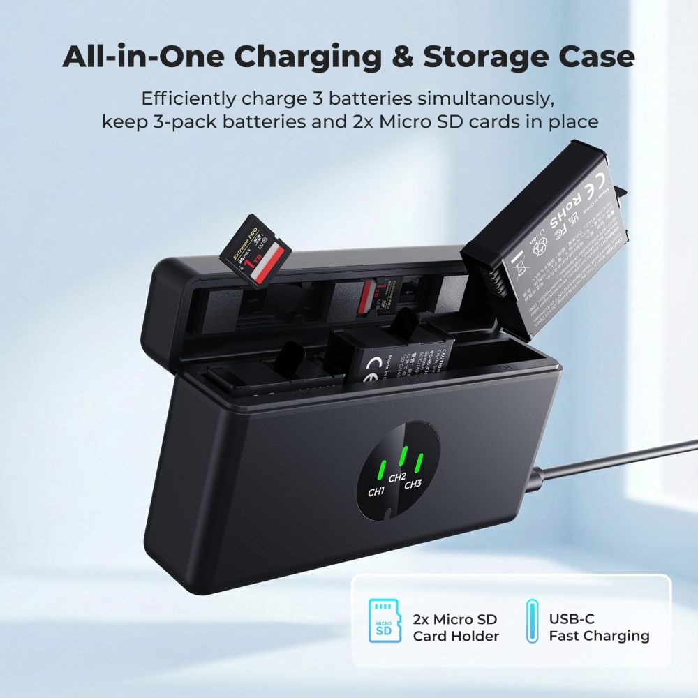DJI Osmo Action 5 Pro Battery Pack (3-Pack) with Charger, 2100mAh Battery, OSMO Action 5 Pro Battery Charger Compatible with DJI Osmo 360 Action 6  Action 5 Pro  Action 4  Action 3 Camera