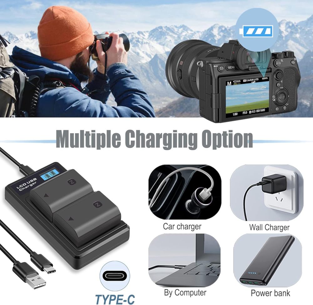 Sony NP-FZ100 Batteries 2 Packs and Smart LED Dual USB Charger for Sony Alpha A7III A7IV A7RIII A7R3 A7R IV A7C A7S, 7III 7IV 7RIII 7R3 7R IV 7C 7S α7C, 6700 6600 A6700 A6600 A9 A9R A9R A9 S 9 9S 9R Camera