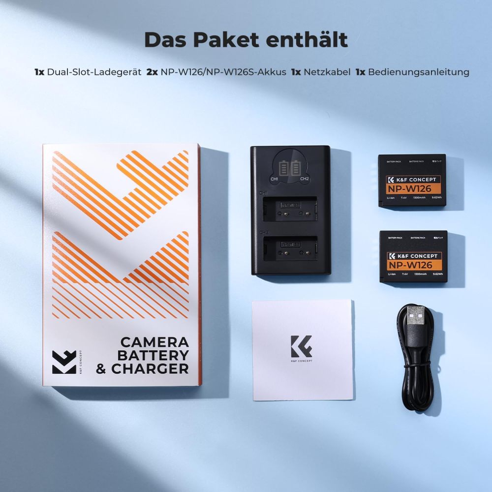 Fujifilm NP-W126 NP-W126S Battery Charger and  2 Battery Packs Compatible with Fujifilm XM5/X100VI/X100V/XS10/XT30/XT30 II/XT20/XE4/A5, Carica Rapido, Ingresso Type-C & Micro USB