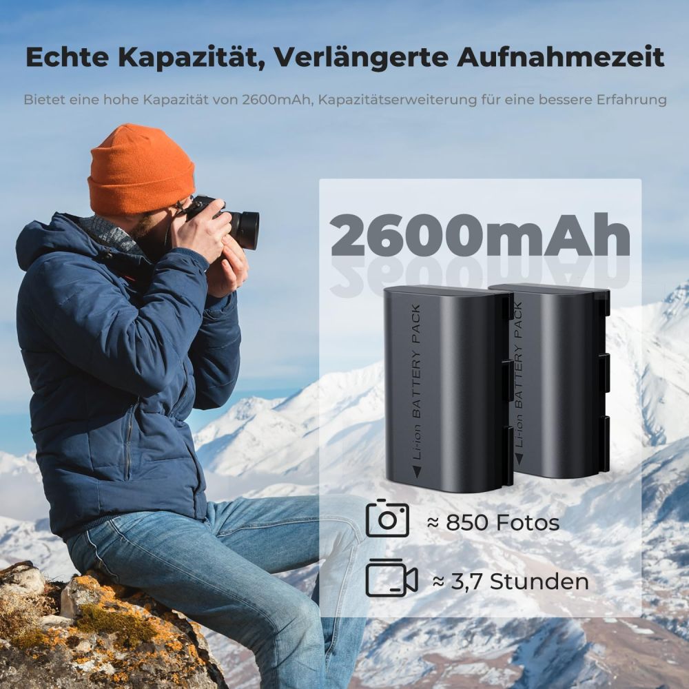 Canon LP-E6NH battery,LP-E6NH High Capacity 2600 mAh Two Batteries and One Charger and 2 Slot Charger Battery Kit, Compatible with Canon EOS R7 R5 EOS R6 EOS R 5D II III IV 6D II 7D II 60D 70D 80D