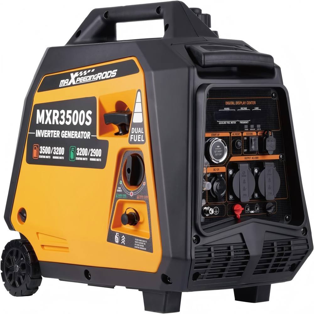 3500W Petrol Power Generator Outdoor Generators Inverter Generator Gas Quiet with Electric Starter Remote Control Power Generator LPG Petrol Digital Lightweight as Emergency Generator for Camping Garage Travel