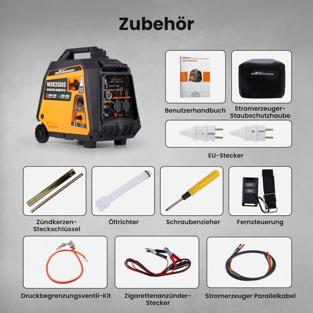 3500W Petrol Power Generator Outdoor Generators Inverter Generator Gas Quiet with Electric Starter Remote Control Power Generator LPG Petrol Digital Lightweight as Emergency Generator for Camping Garage Travel