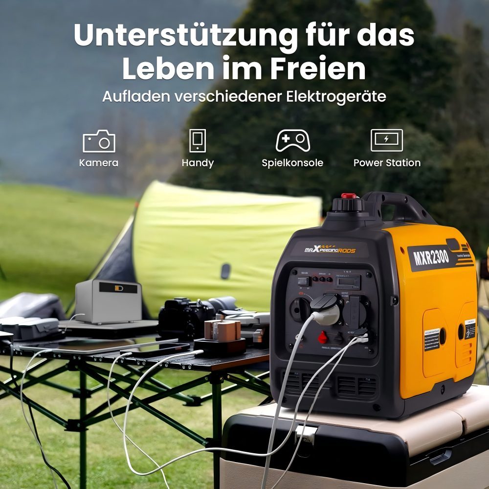 2300 W Inverter Power Generator Super Quiet Portable for Outdoor Camping Motorhome 4 Stroke Lightweight Emergency Generator Petrol for Travel Garage Caravan with USB and 230 V Sockets