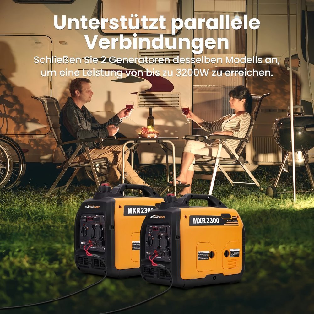 2300 W Inverter Power Generator Super Quiet Portable for Outdoor Camping Motorhome 4 Stroke Lightweight Emergency Generator Petrol for Travel Garage Caravan with USB and 230 V Sockets