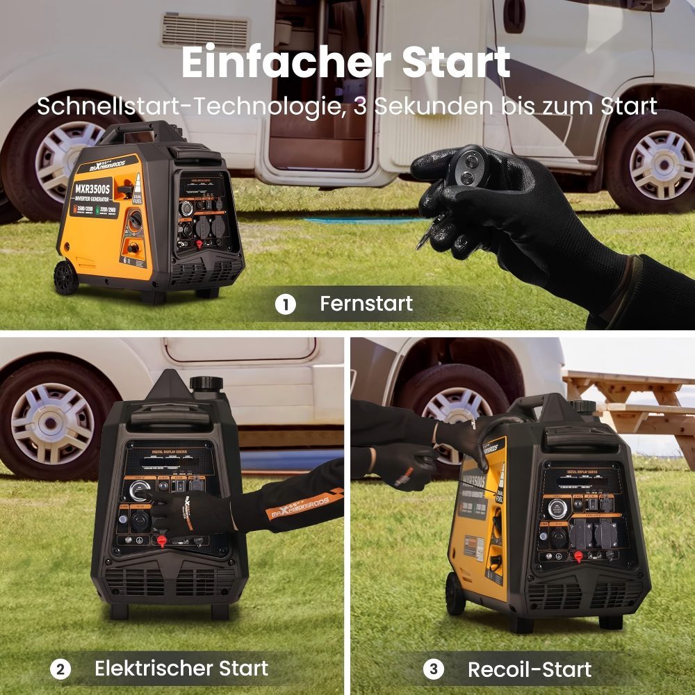 3500W Petrol Power Generator Outdoor Generators Inverter Generator Gas Quiet with Electric Starter Remote Control Power Generator LPG Petrol Digital Lightweight as Emergency Generator for Camping Garage Travel