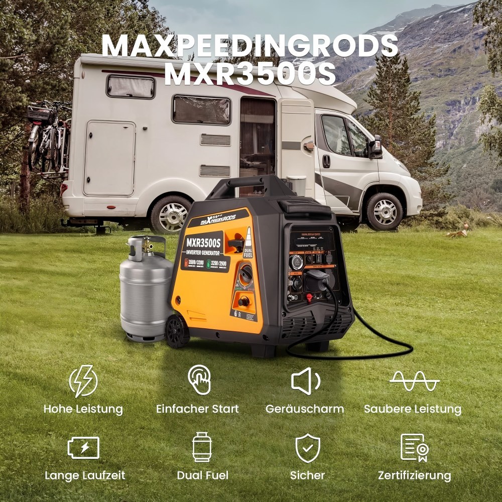 3500W Petrol Power Generator Outdoor Generators Inverter Generator Gas Quiet with Electric Starter Remote Control Power Generator LPG Petrol Digital Lightweight as Emergency Generator for Camping Garage Travel