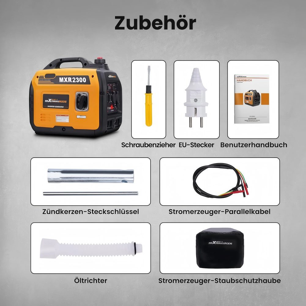 2300 W Inverter Power Generator Super Quiet Portable for Outdoor Camping Motorhome 4 Stroke Lightweight Emergency Generator Petrol for Travel Garage Caravan with USB and 230 V Sockets