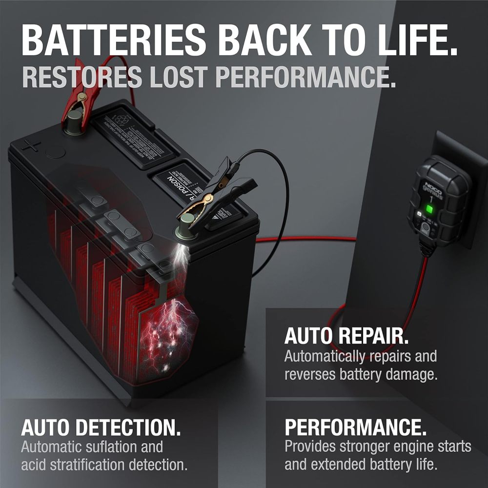 1A 6V/12V Smart Fully Car Automatic Intelligent Battery Charger  Automatic Maintainer, Trickle Charger  Desulfator with Overcharge Protection  Temperature Compensation  for Lead-Acid and Lithium Batteries