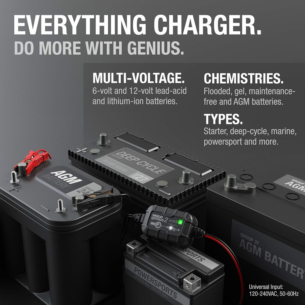 2A 6V/12V Smart Battery Charger – Automatic Maintainer, Trickle Charger & Desulfator with Overcharge Protection & Temperature Compensation – for Lead-Acid & Lithium Batteries