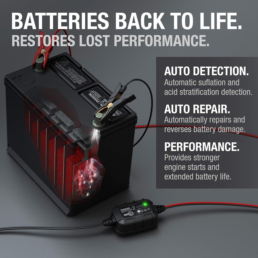 2A 6V/12V Smart Battery Charger – Automatic Maintainer, Trickle Charger & Desulfator with Overcharge Protection & Temperature Compensation – for Lead-Acid & Lithium Batteries