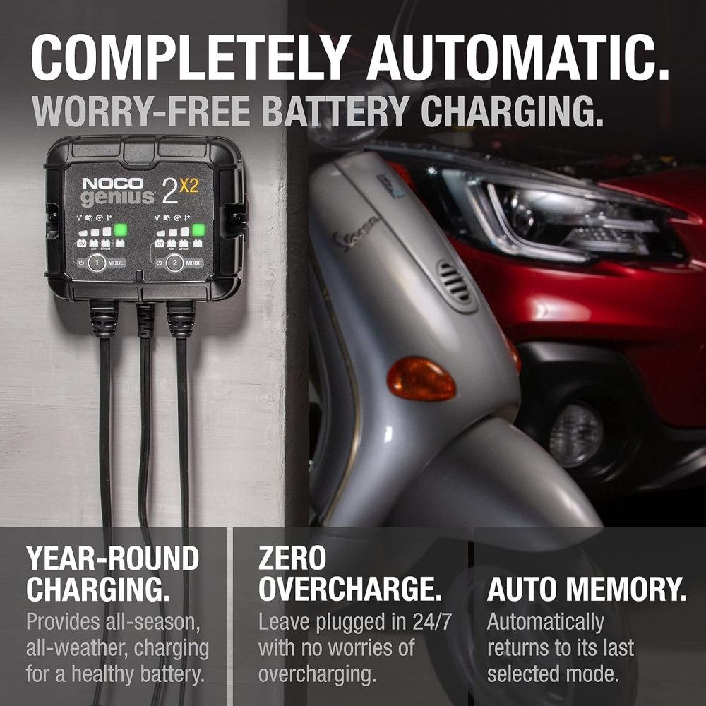 4A 2-Bank Smart Battery Charger (2A/Bank) - 6V/12V Automatic Maintainer, Trickle Charger & Desulfator with Overcharge Protection & Temperature Compensation – for Lead-Acid & Lithium