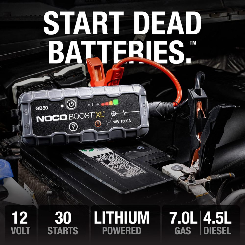 1500A UltraSafe Jump Starter – 12V Lithium Battery Booster Pack, Portable Jump Box, Power Bank & Jumper Cables - for 7.0L Gas and 4.5L Diesel Engines